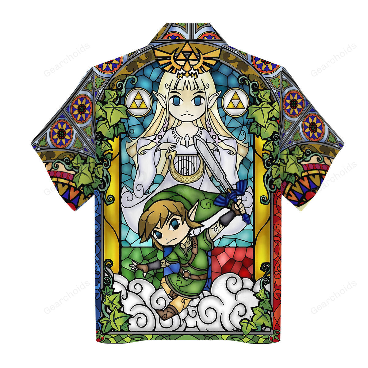 NoClaws Legend Of Zelda Hawaii Shirt Legend Of Zelda Windwaker Stained Glass Hawaiian Shirt Colorful Unisex