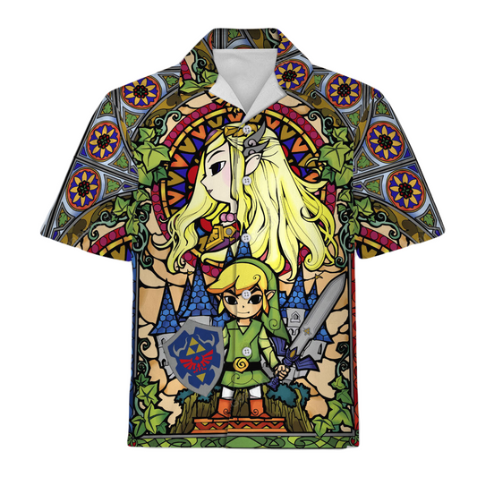 NoClaws Legend Of Zelda Hawaii Shirt Legend Of Zelda Windwaker Stained Glass Hawaiian Shirt Colorful Unisex
