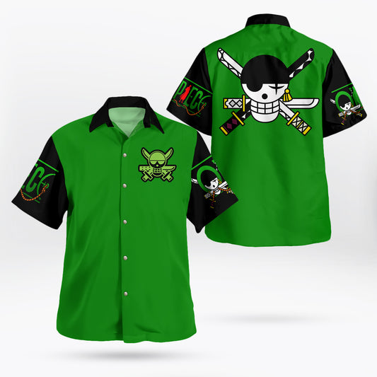 Zoro Jolly Roger Green Hawaiian Button up Men | One Piece Universe Store
