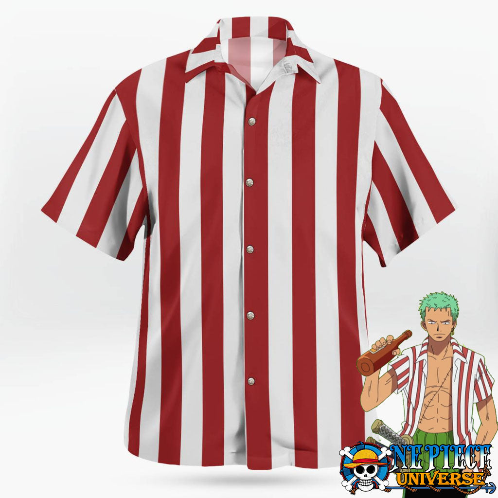 Roronoa Zoro Pre Timeskip Hawaiian Shirt Red Stripes | One Piece Universe Store