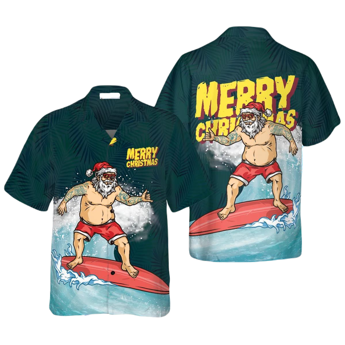 NoClaws Christmas Hawaii Shirt Surfing Santa Claus Merry Christmas Hawaiian Shirt Colorful Unisex