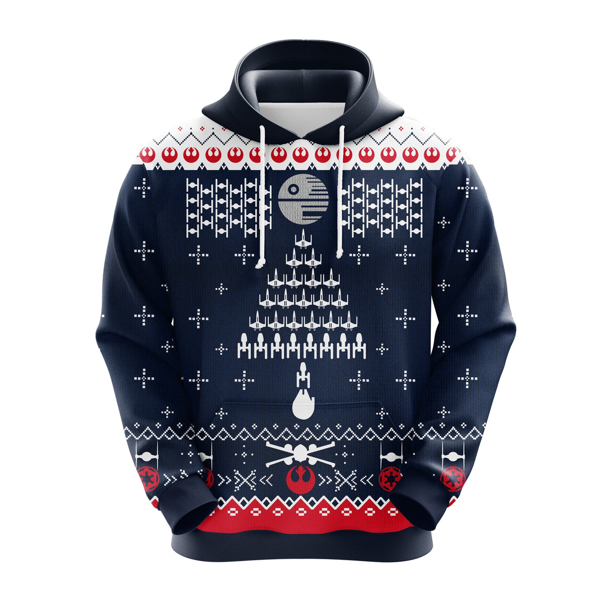 SW Hoodie Christmas Ship Fight SW Symbols Blue White Hoodie