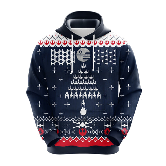 SW Hoodie Christmas Ship Fight SW Symbols Blue White Hoodie