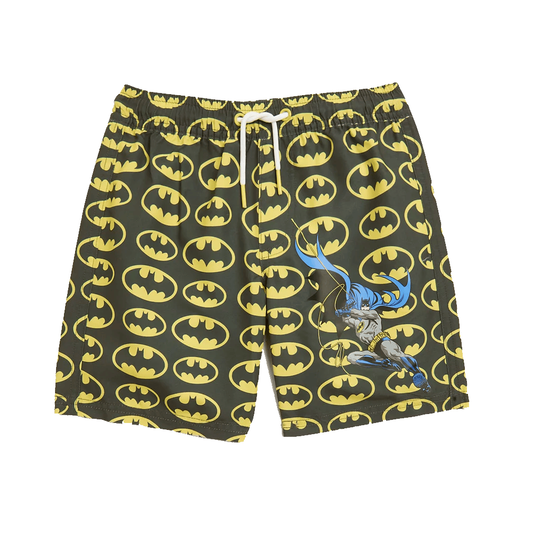 Batman Shorts the Batman Graphic and Symbol Pattern Beach Shorts Black Yellow