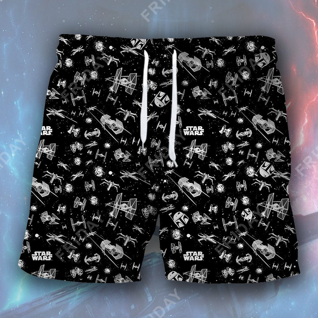 SW Short Starfighter And Fett Black White Beach Short Awesome High Quality SW Beach Short