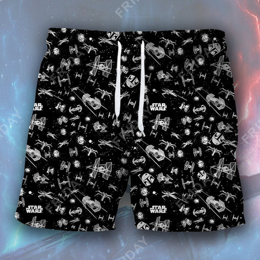 SW Short Starfighter And Fett Black White Beach Short Awesome High Quality SW Beach Short