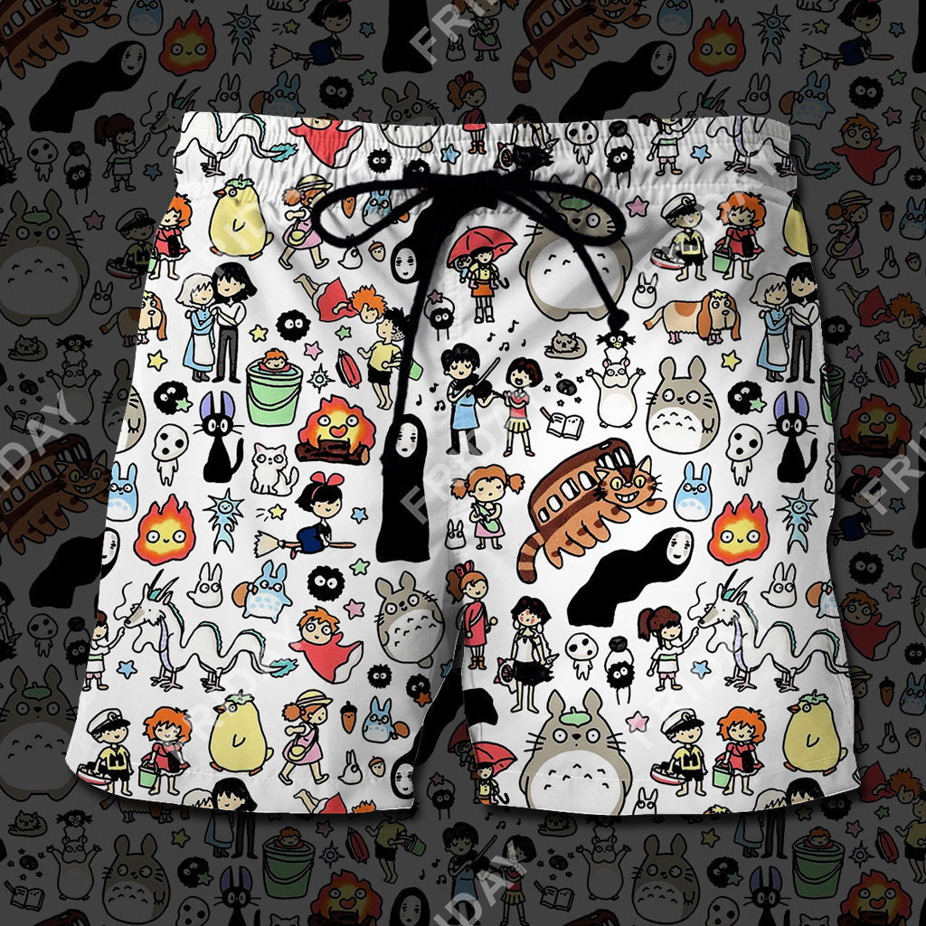 S.Ghibli Short S.Ghibli Totoro Spirited Away Characters Chibi Beach Short High Quality S.Ghibli  Beach Short