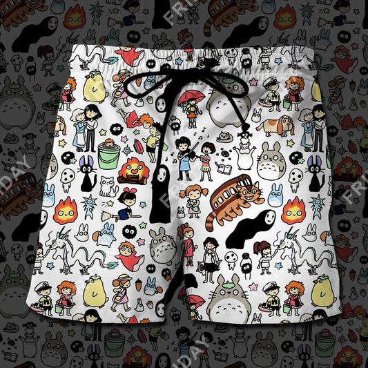 S.Ghibli Short S.Ghibli Totoro Spirited Away Characters Chibi Beach Short High Quality S.Ghibli  Beach Short