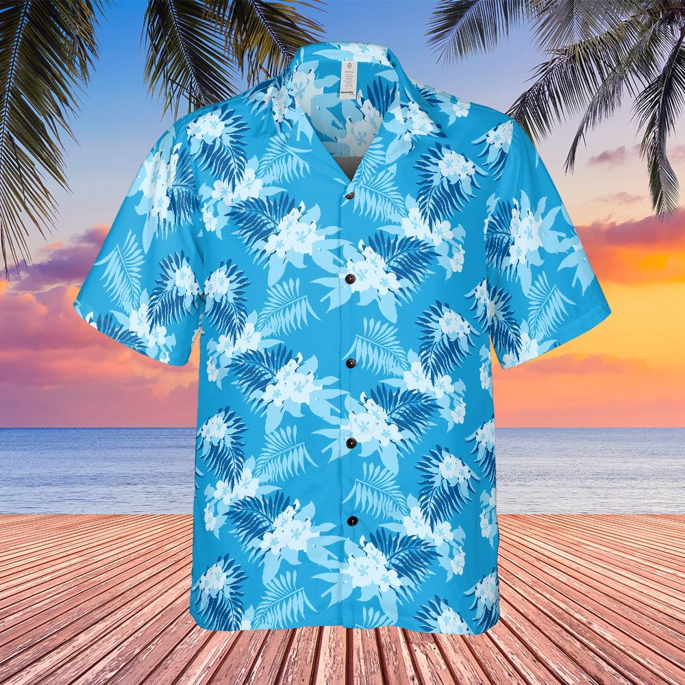 Grand Theft Auto San Andreas Tommy Vercetti Blue Floral Palm Tree Hawaiian Shirt - Tazila