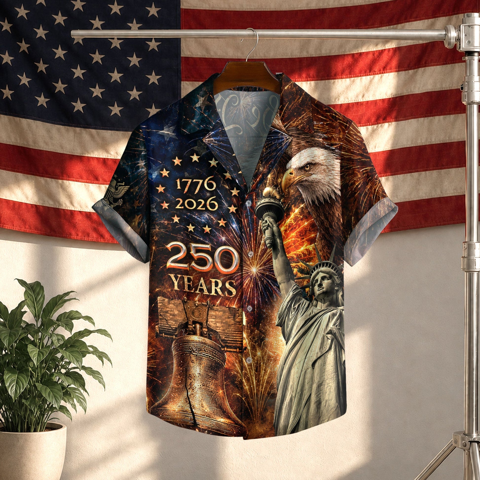 America 250th Anniversary Fireworks Liberty And Eagle Tribute Hawaiian Shirt - Patriotic Gift For Him