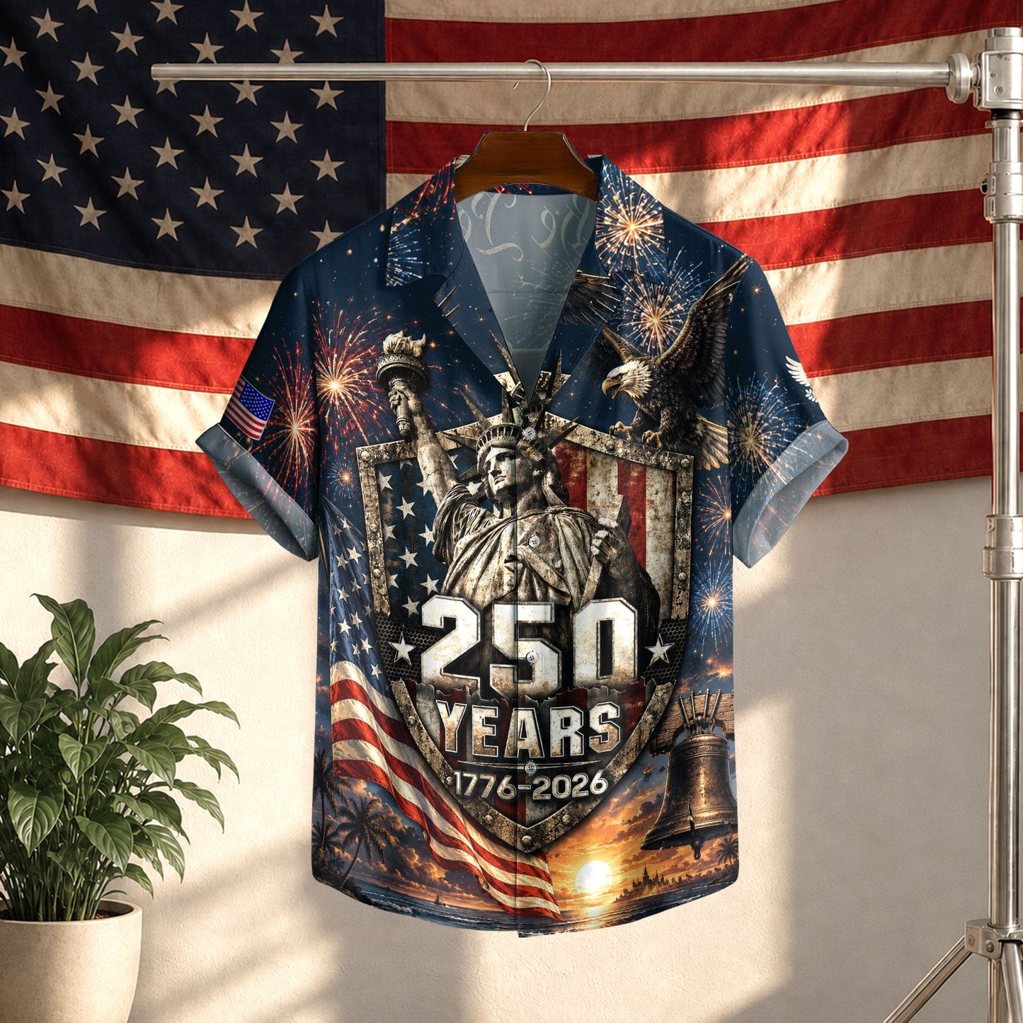 USA 250th Celebration Freedom Shield Hawaiian Shirt - Patriotic Gift For Him