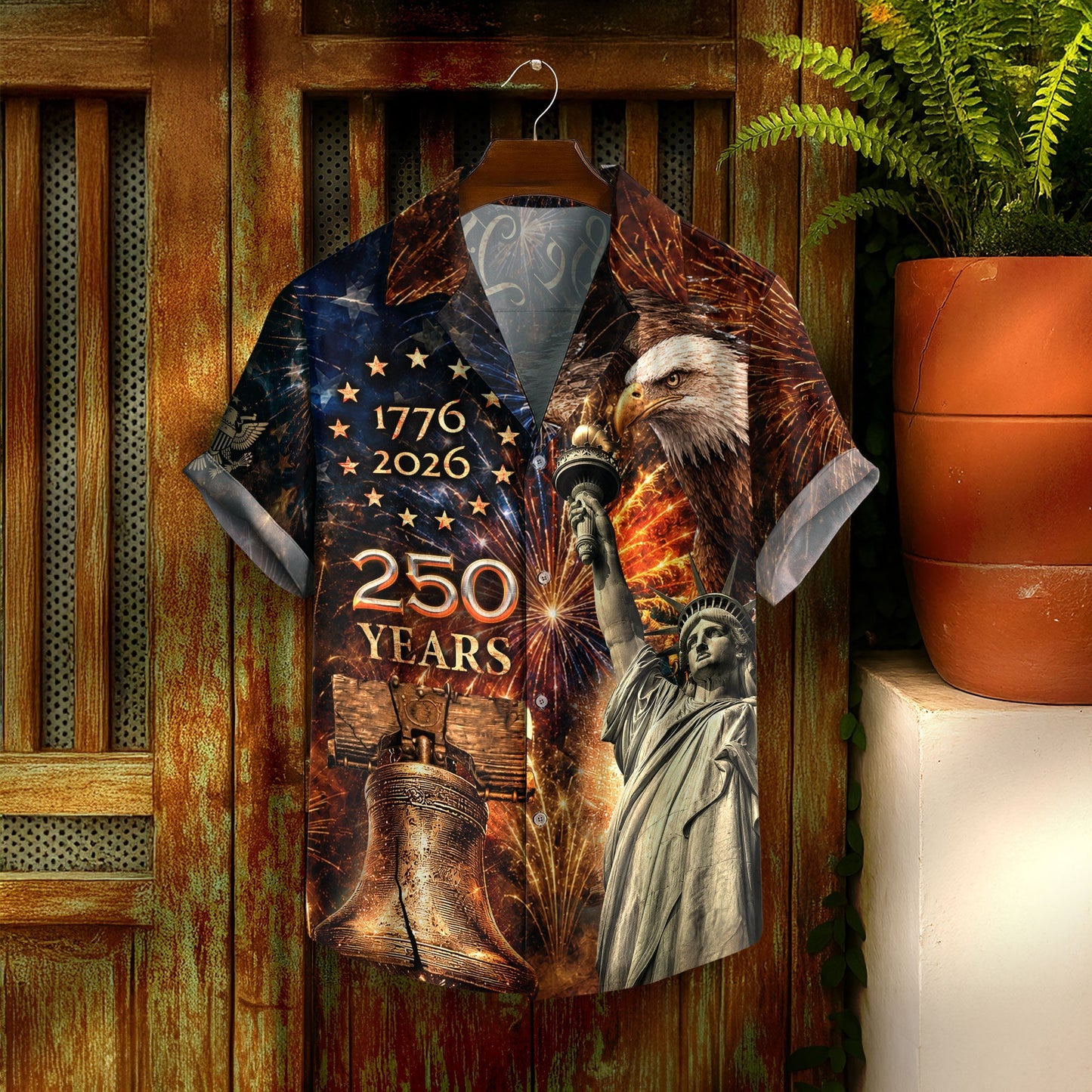 America 250th Anniversary Fireworks Liberty And Eagle Tribute Hawaiian Shirt - Patriotic Gift For Him