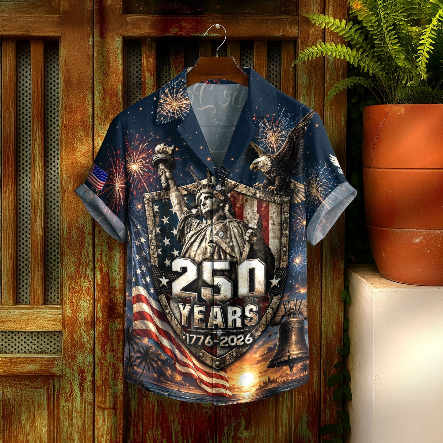 USA 250th Celebration Freedom Shield Hawaiian Shirt - Patriotic Gift For Him