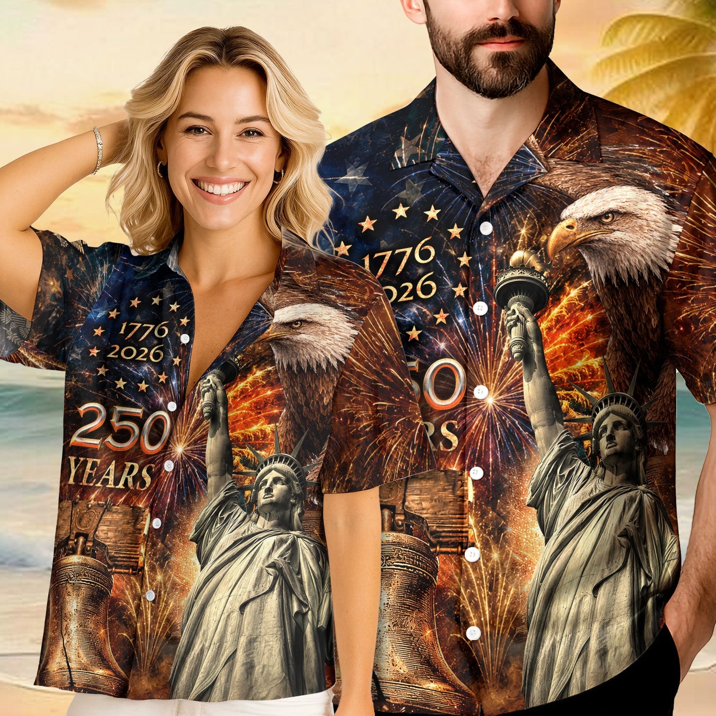 America 250th Anniversary Fireworks Liberty And Eagle Tribute Hawaiian Shirt - Patriotic Gift For Him
