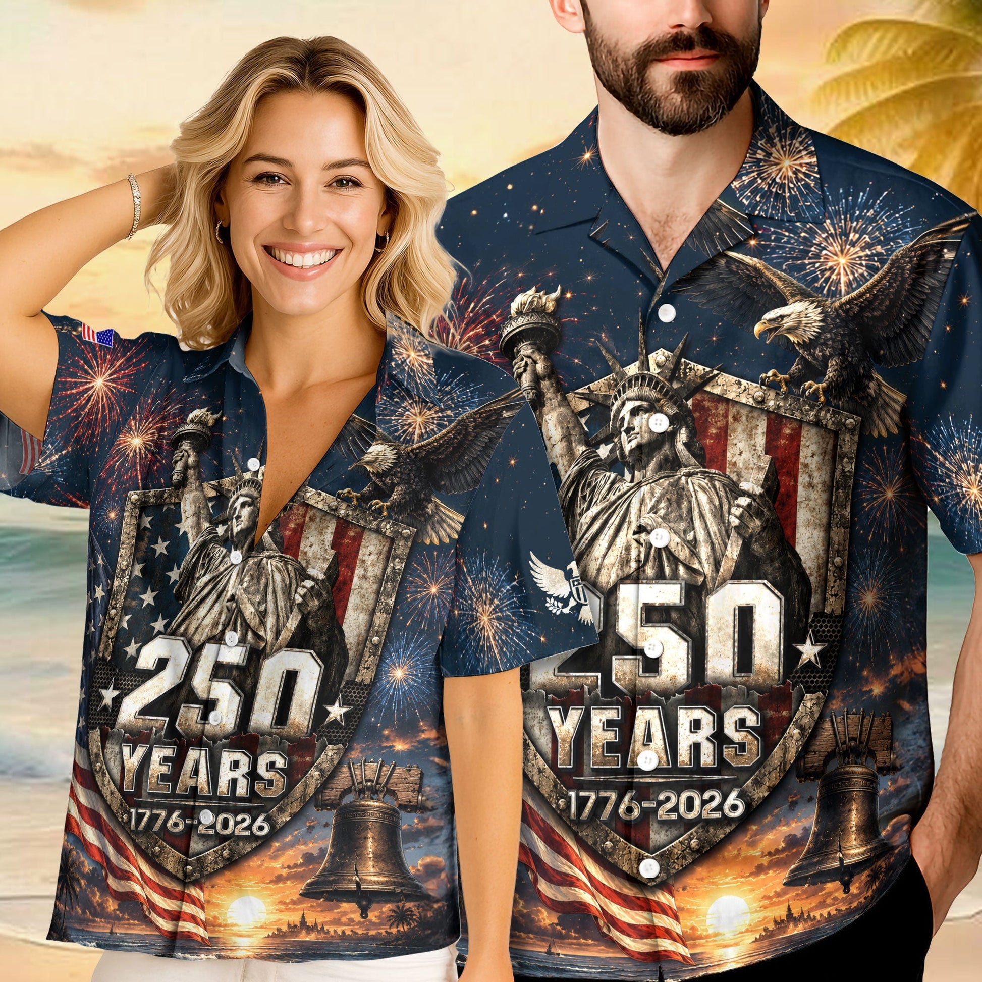 USA 250th Celebration Freedom Shield Hawaiian Shirt - Patriotic Gift For Him