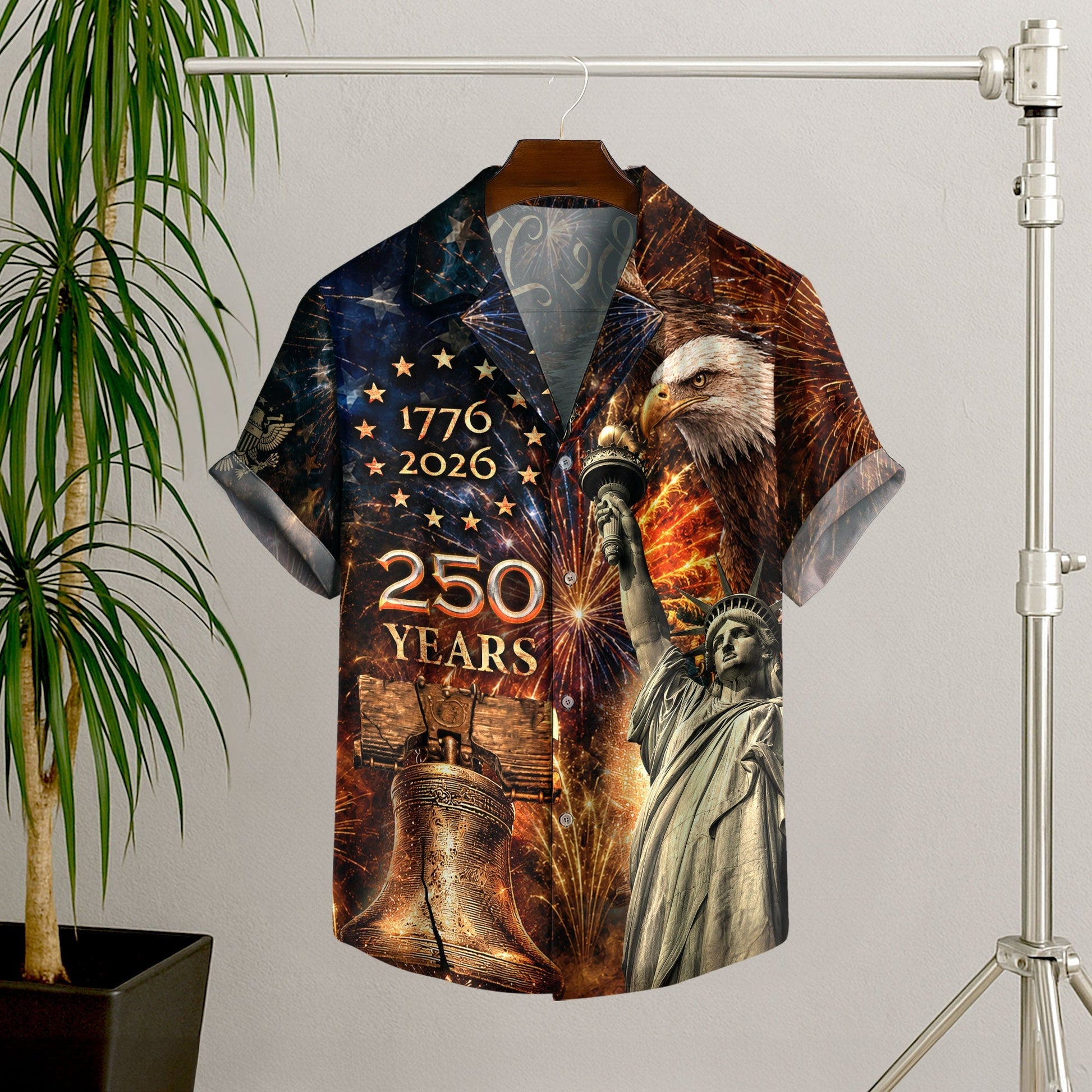 America 250th Anniversary Fireworks Liberty And Eagle Tribute Hawaiian Shirt - Patriotic Gift For Him