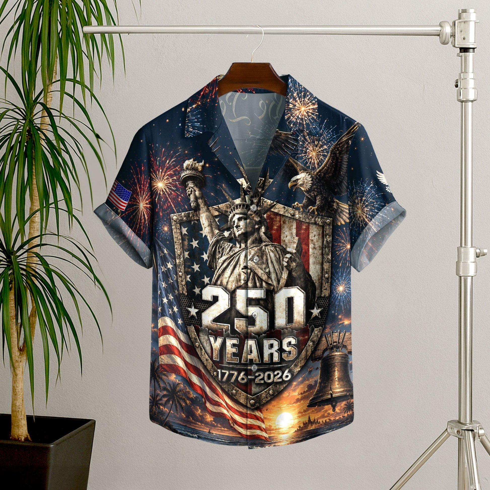 USA 250th Celebration Freedom Shield Hawaiian Shirt - Patriotic Gift For Him