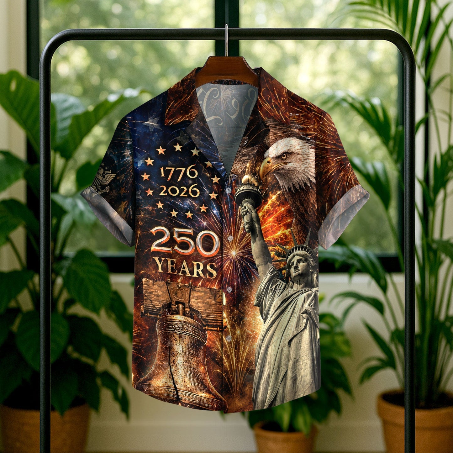 America 250th Anniversary Fireworks Liberty And Eagle Tribute Hawaiian Shirt - Patriotic Gift For Him
