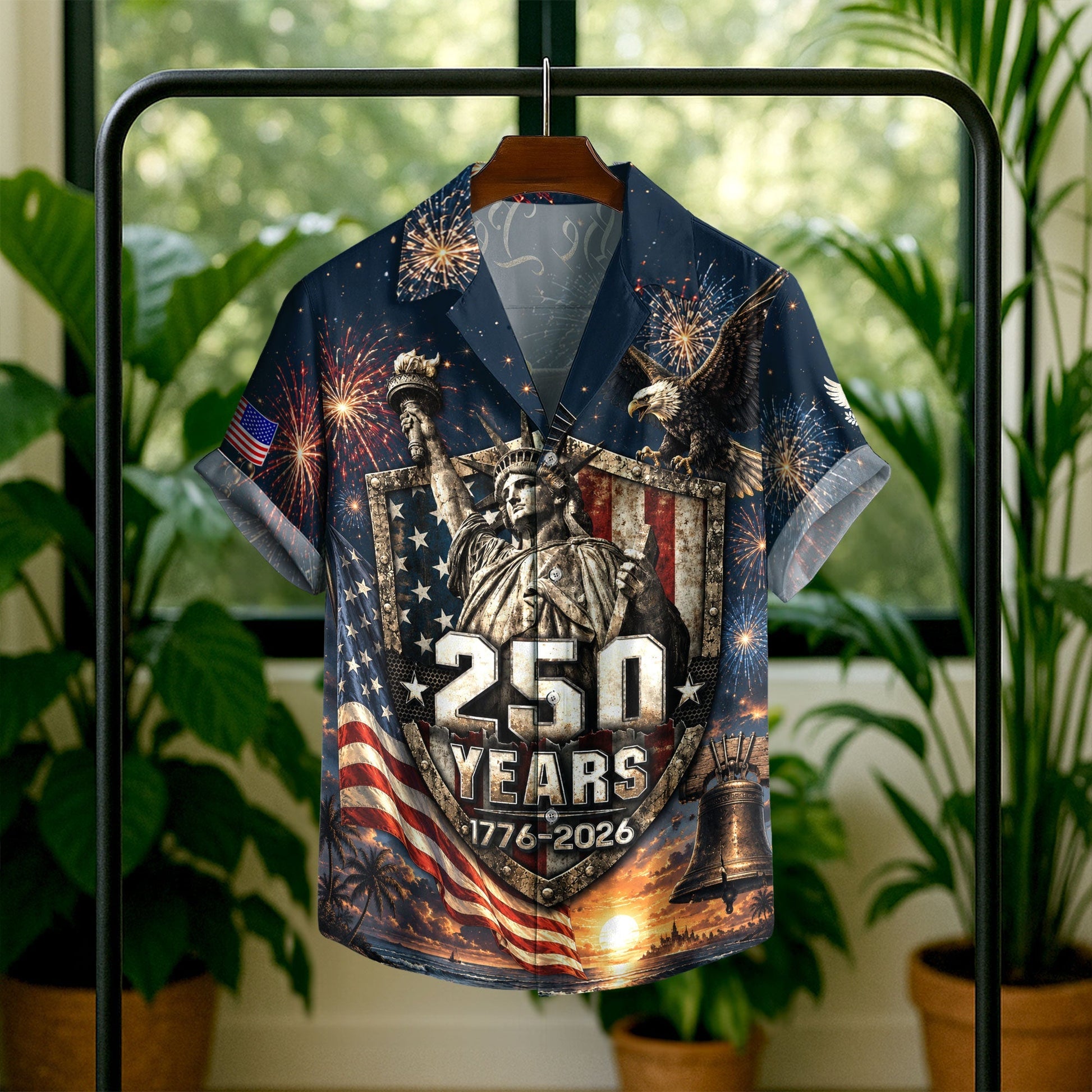 USA 250th Celebration Freedom Shield Hawaiian Shirt - Patriotic Gift For Him
