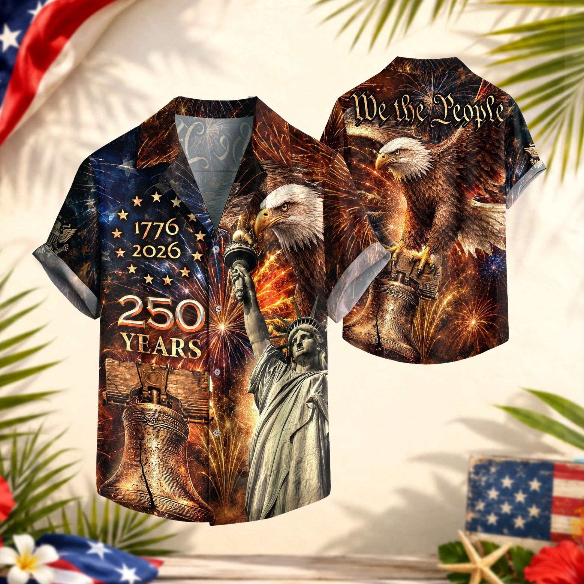America 250th Anniversary Fireworks Liberty And Eagle Tribute Hawaiian Shirt - Patriotic Gift For Him