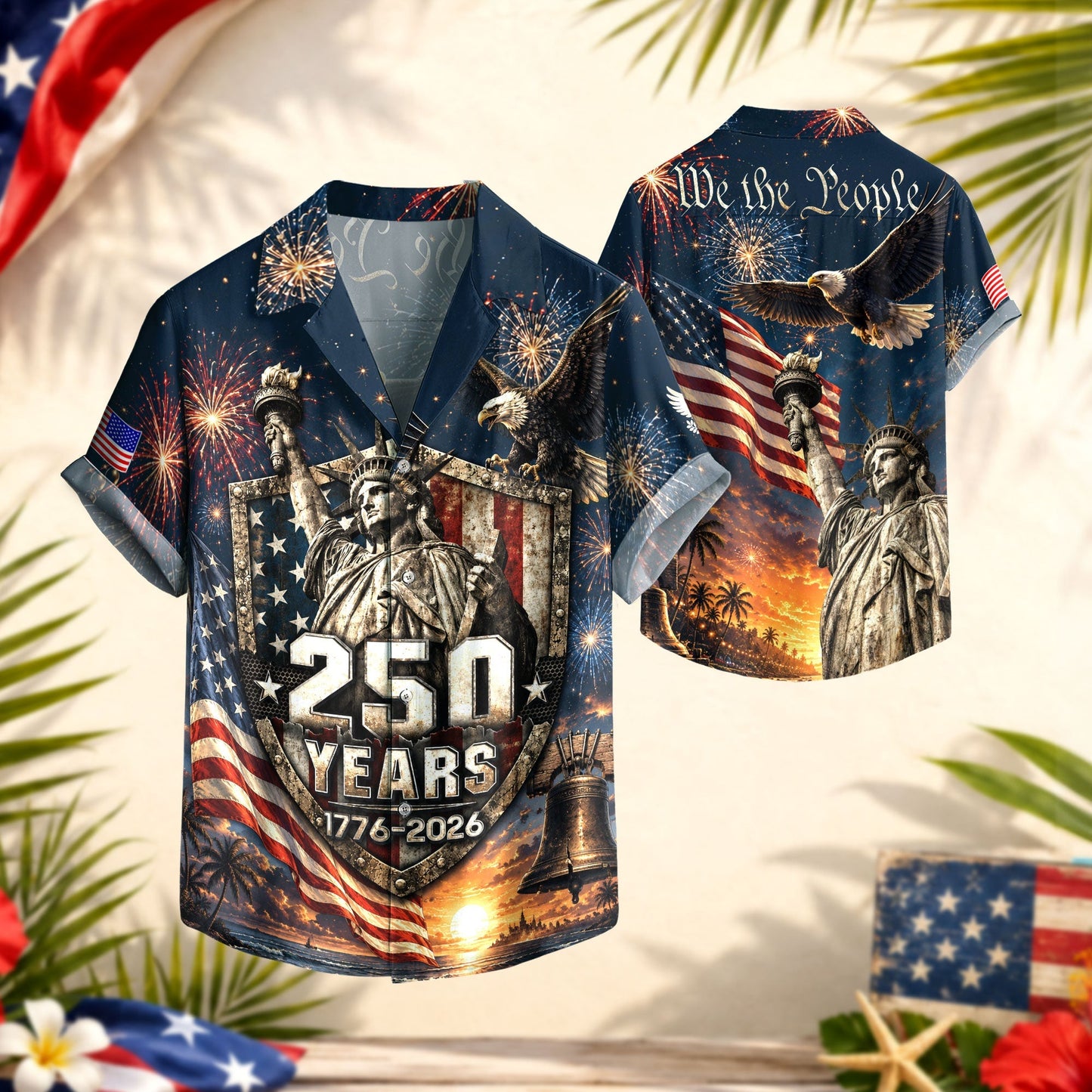 USA 250th Celebration Freedom Shield Hawaiian Shirt - Patriotic Gift For Him