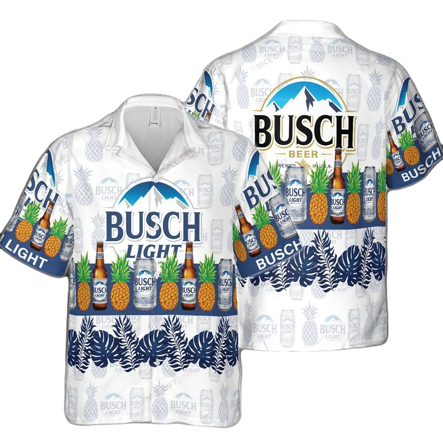 NoClaws Busch Light Hawaii Shirt Busch Light Pineapple Blue Leaf Aloha Shirt White Unisex Adults New Release