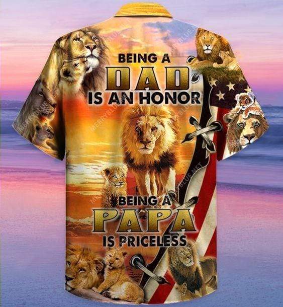Gifury Father's Day Gift Father Hawaii Shirt Lion Being A Dad Is An Honor Being A Papa Hawaiian Shirt Father Aloha Shirts 2023