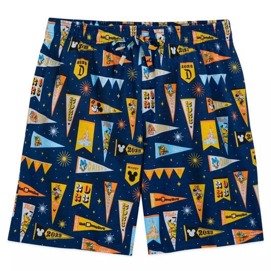 Disney Shorts Disney Characters Pennant Flag Pattern Beach Shorts Blue Yellow