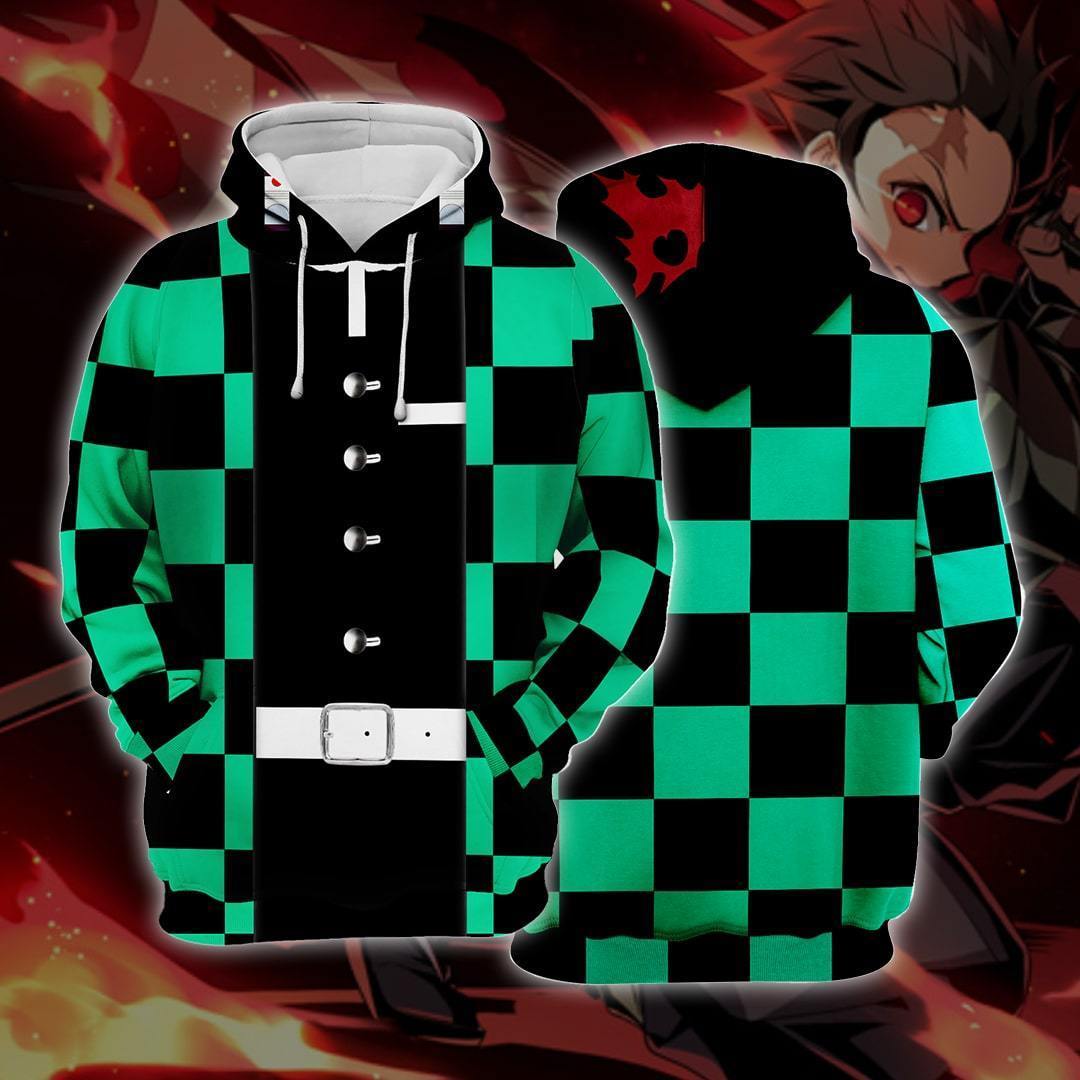 Demon Slayer Hoodie Tanjiro Kamado Green Costume Hoodie Kimetsu No Yaiba Hoodie Demon Slayer Apparel