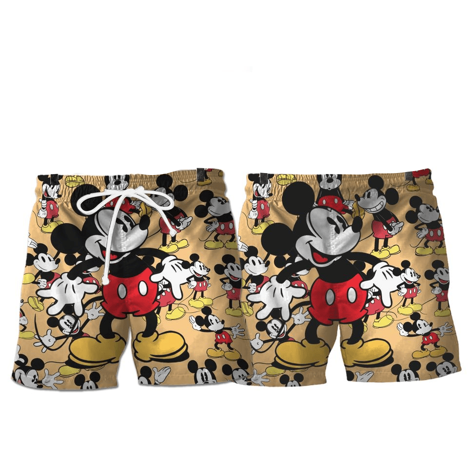 Mickey Mouse Shorts Disney Mickey Mouse Funny Poses Pattern Beach Shorts Yellow