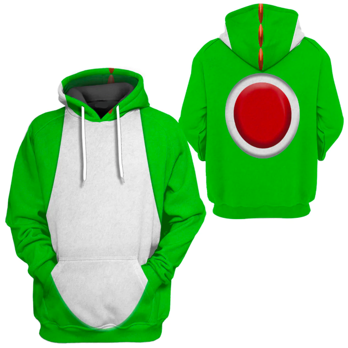 Super Mario Costume Hoodie Game Character Yoshi Costume T-shirt Green White Unisex Adults