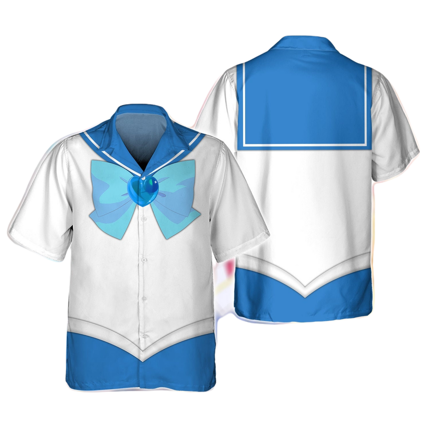 NoClaws NoClaws Sailor Moon Hawaii Shirt Sailor Mercury Ami Mizuno Uniform Costume Hawaiian Shirt White Blue Unisex