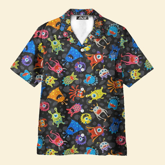 Cartoon Monsters Black - Hawaiian Shirt