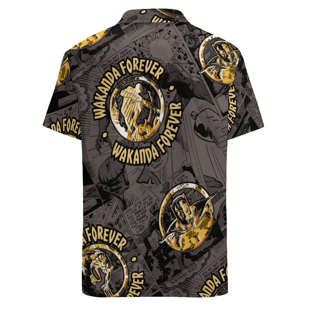 NoClaws Black Panther Hawaii Shirt Marvel Classics Wakanda Forever Comic Aloha Shirt Yellow Black Unisex Adults New Release