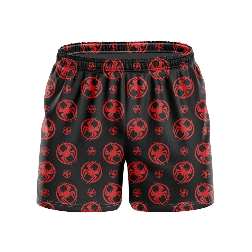 Spiderman Shorts Across the Spider Verse Miles Morales Symbol Beach Shorts Black Red