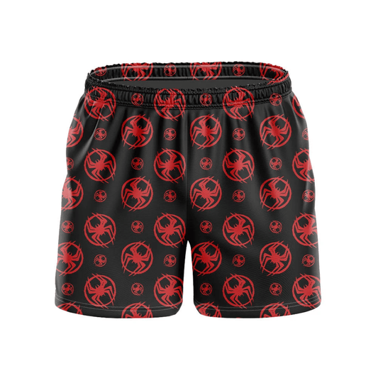 Spiderman Shorts Across the Spider Verse Miles Morales Symbol Beach Shorts Black Red
