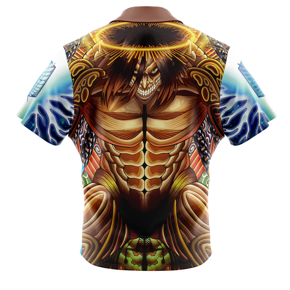 Trippy Eren Yeager Timeskip Attack on Titan Button Up Hawaiian Shirt