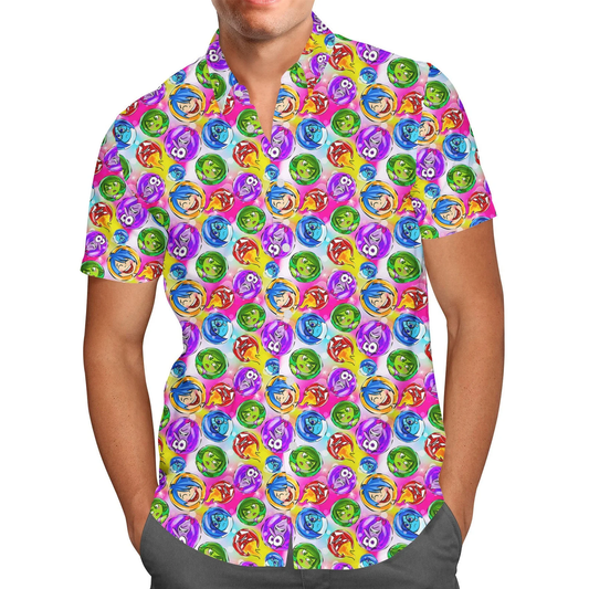 NoClaws Inside Out Hawaii Shirt Disney Inside Out Emotions In Circle Pattern Aloha Shirt Colorful Unisex