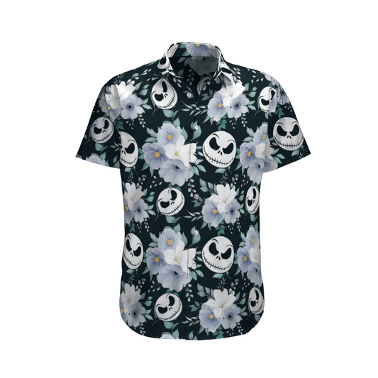 NoClaws The Nightmare Before Christmas Hawaii Shirt Jack Tropical Flowers Aloha Shirt White Black Unisex