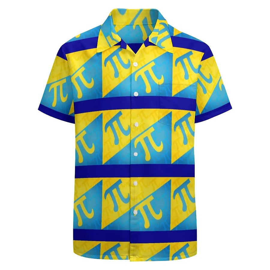 NoClaws Pi Hawaii Shirt Pi Symbol Math Pi Day Aloha Shirt Blue Yellow Unisex