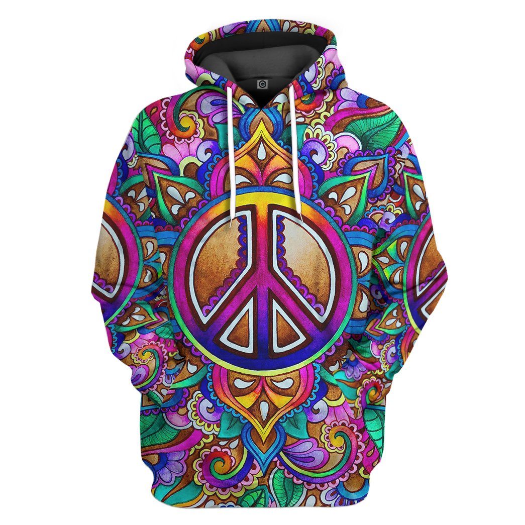 Hippie Hoodie Peace Symbol Mandala Multicolor T-shirt Hoodie Adult Colorful Unisex Full Print