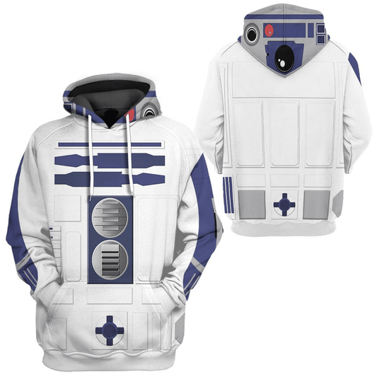 SW Hoodie R2 D2 Costume SW Cosplay T-shirt White Blue Unisex Adults