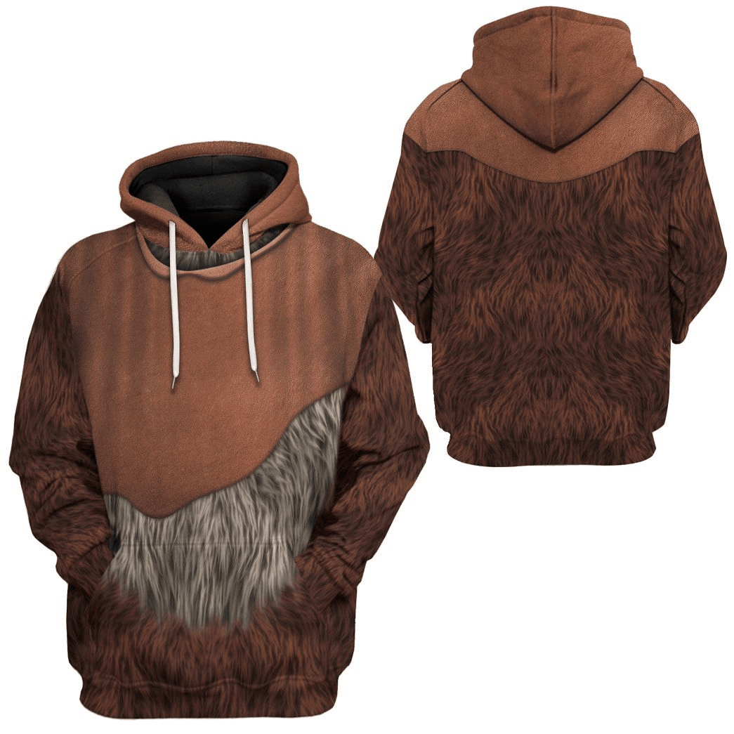 SW Hoodie Ewok Costume SW Cosplay T-shirt Brown Unisex Adults