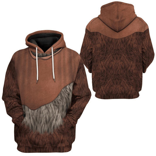 SW Hoodie Ewok Costume SW Cosplay T-shirt Brown Unisex Adults