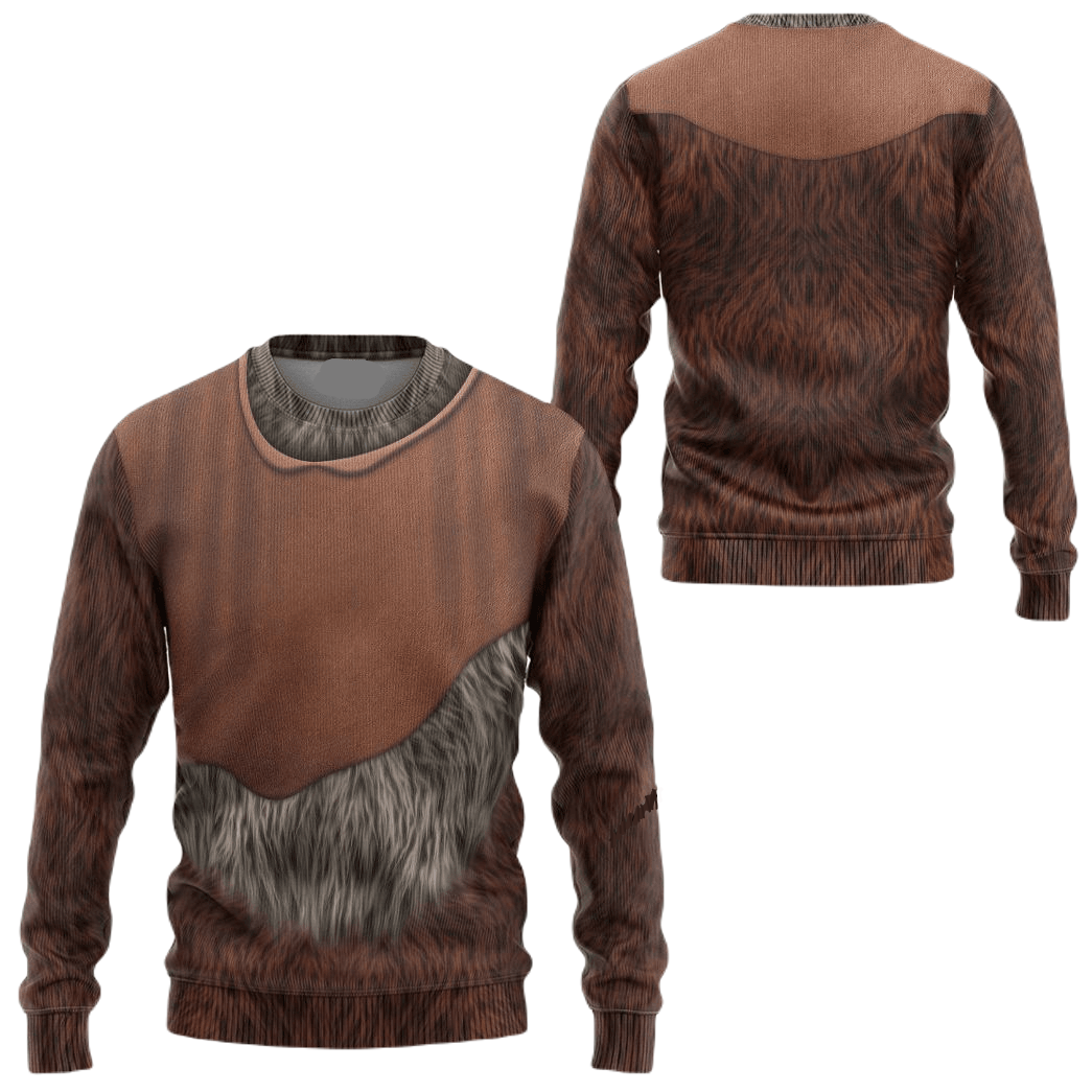 SW Hoodie Ewok Costume SW Cosplay T-shirt Brown Unisex Adults