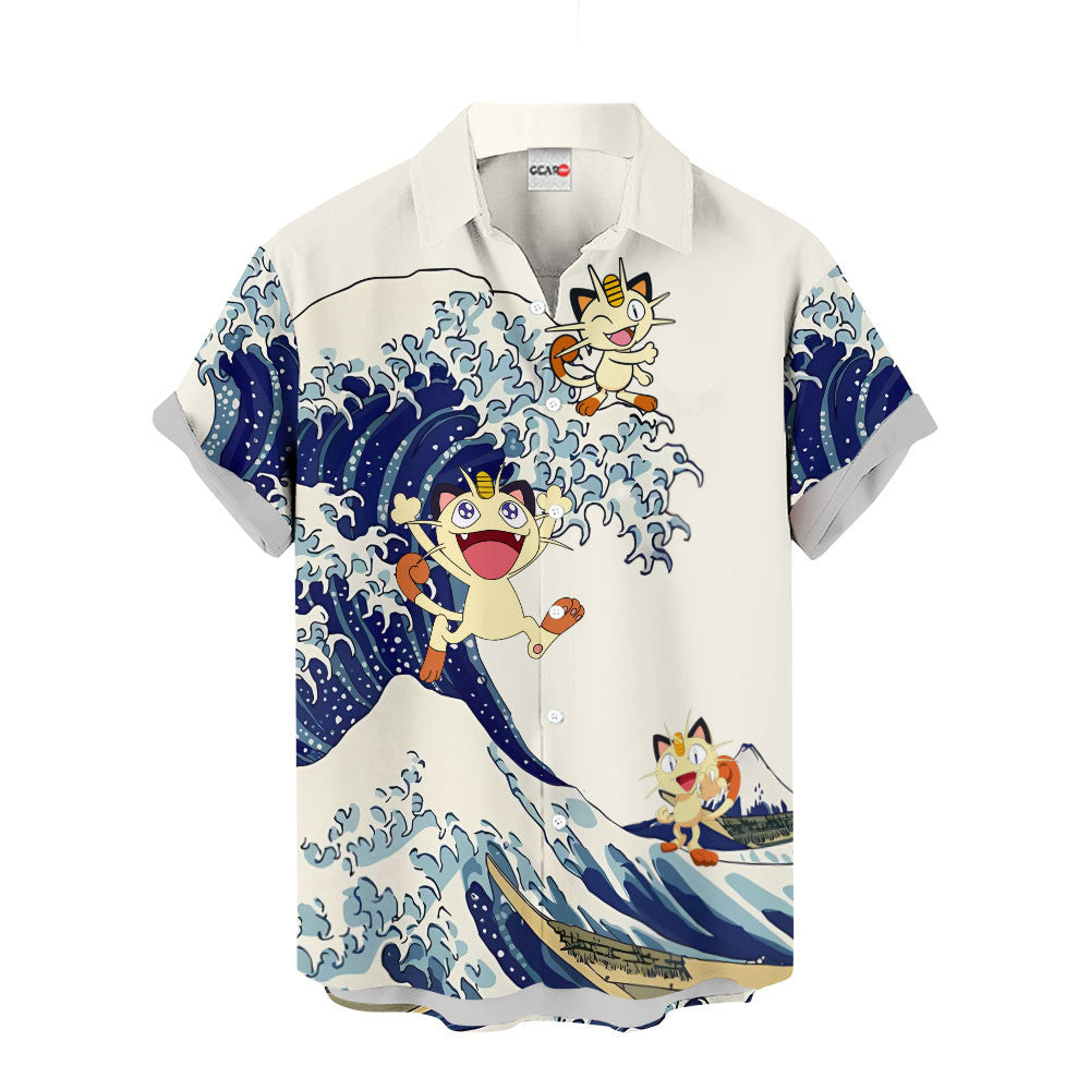 Meowth Hawaiian Shirt - Great Wave Style
