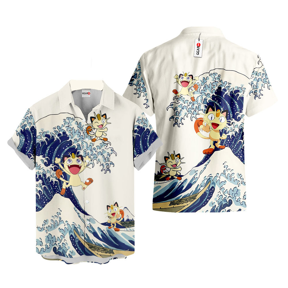 Meowth Hawaiian Shirt - Great Wave Style