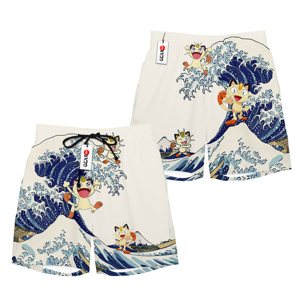 Meowth Beach Shorts - Great Wave Edition