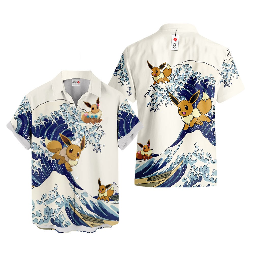 Eevee Hawaiian Shirt - Great Wave Style