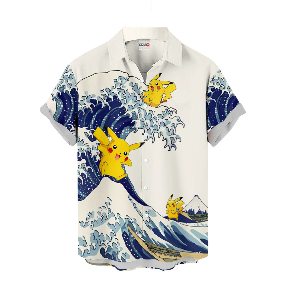 Pikachu Hawaiian Shirt - Great Wave Style